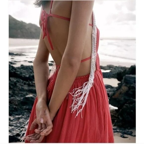 Free People Taking Sides Red Maxi Dress Size M New Flowy Free-est Collection NWT - Picture 3 of 7
